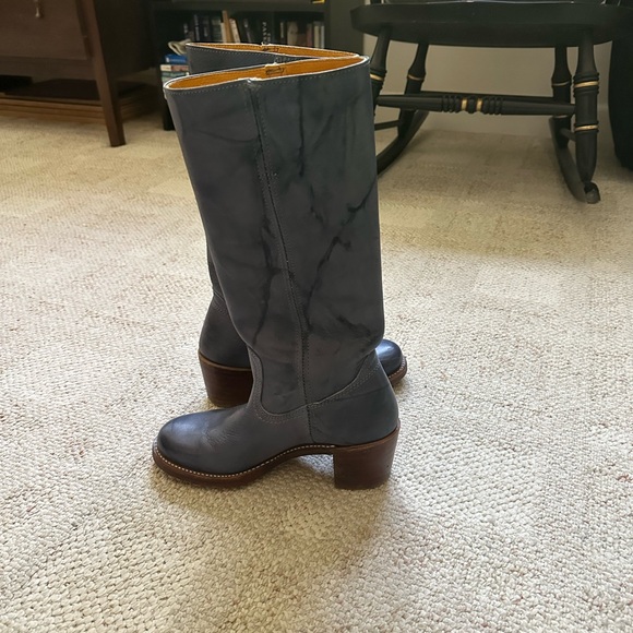 Frye Blue Heeled Boots with Stacked Heel - Picture 2 of 3